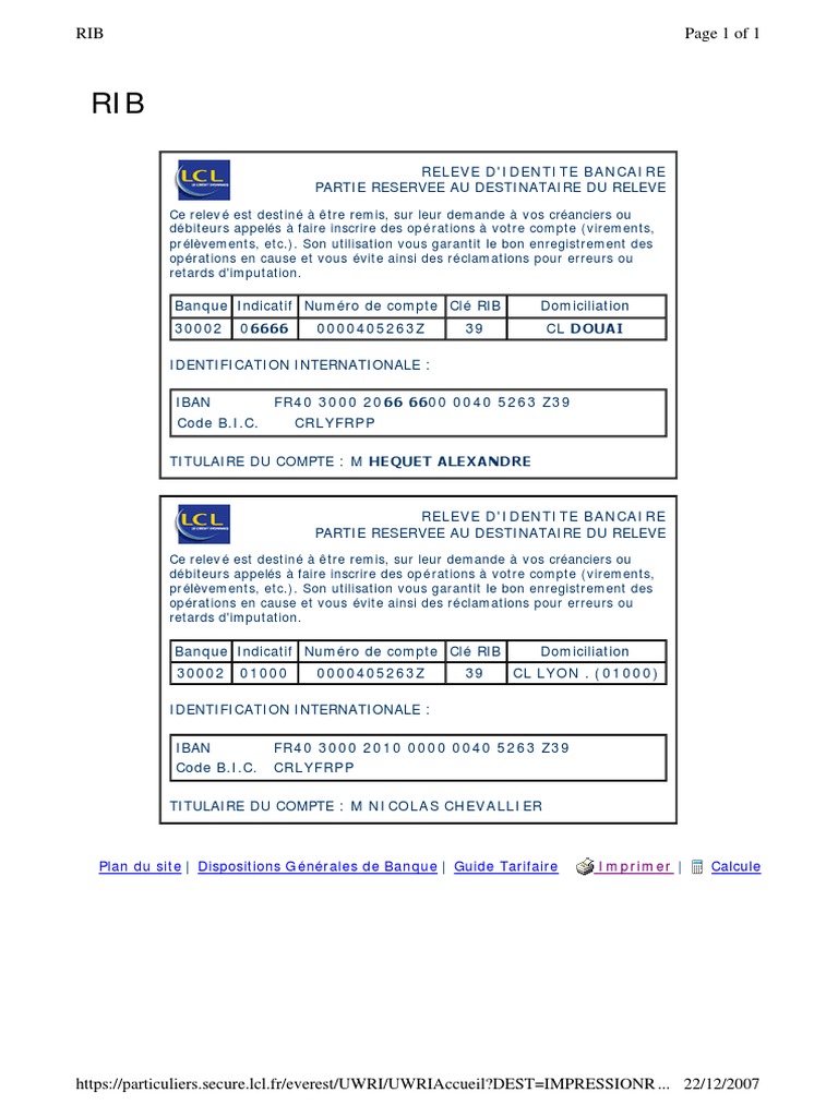 RIB et Identifiants LCL Essentiels | PDF