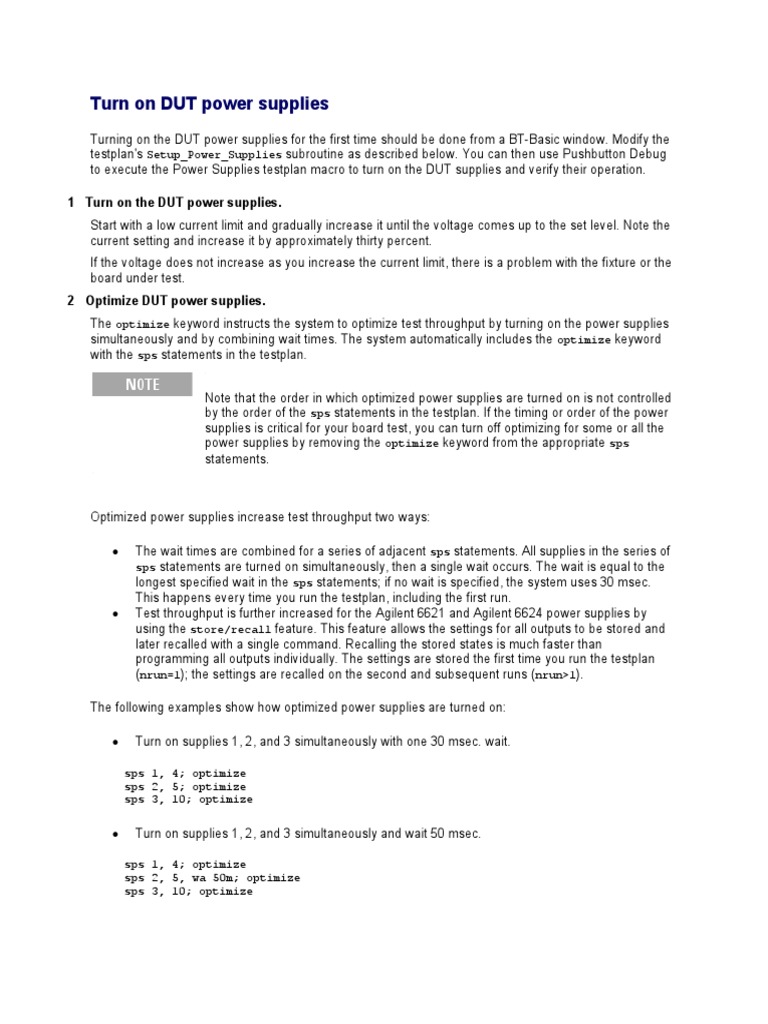 Turn On DUT Power Supplies PDF Power Supply Electrical Engineering