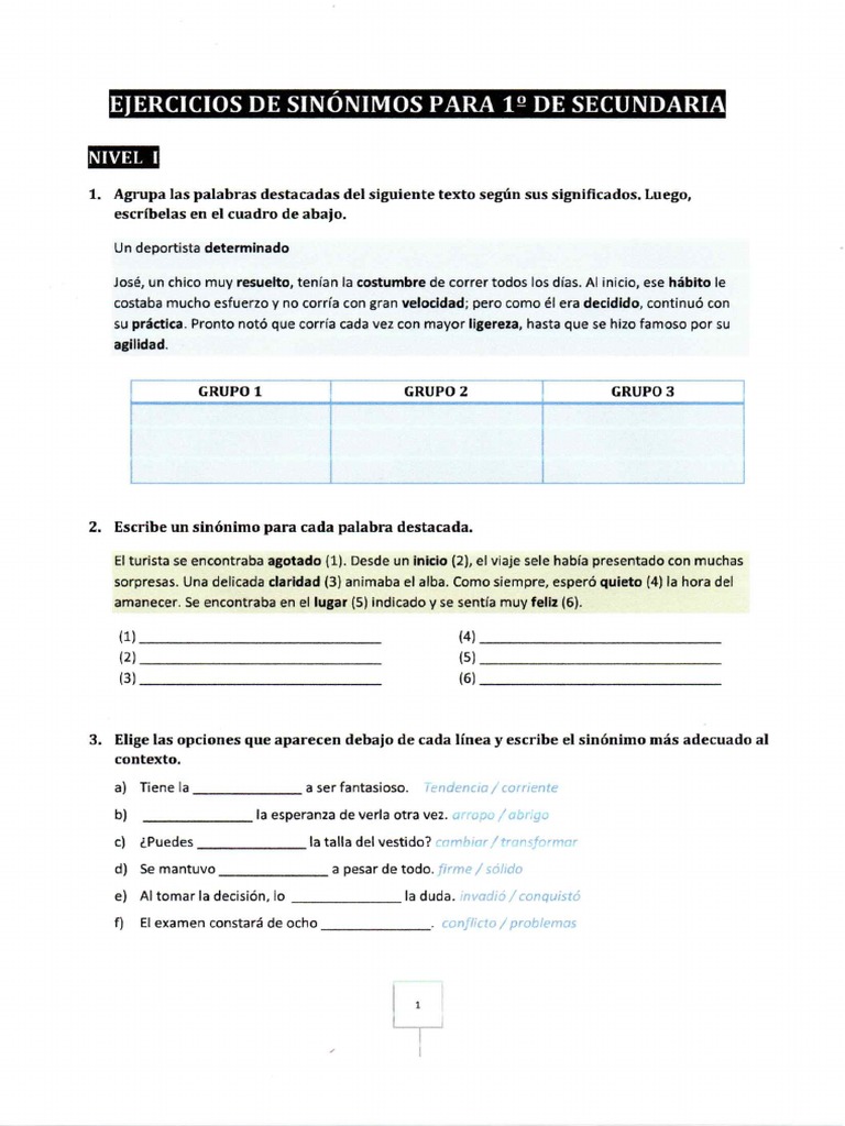 Sinónimos Práctica | PDF