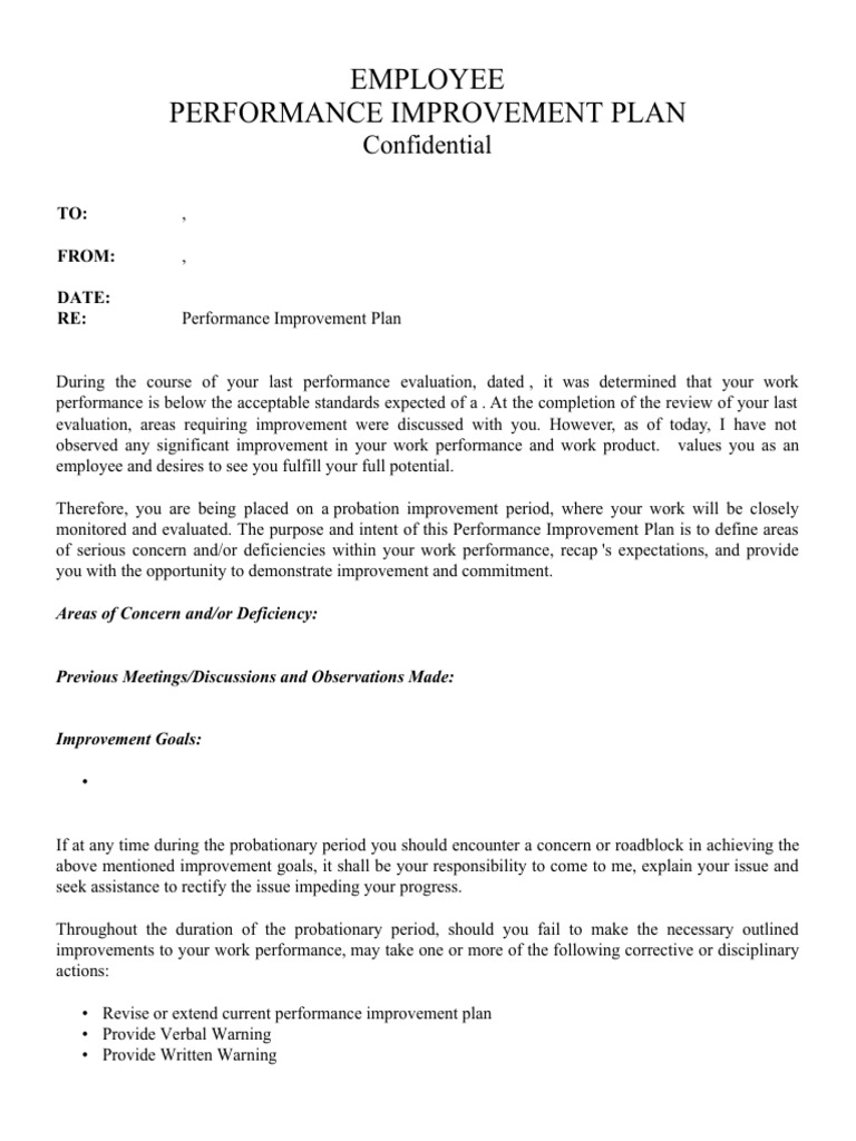 Employee Performance Improvement Plan: Confidential | PDF | Career ...