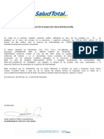 Certificado de Recuperación: Vicepresidente Técnico Y de Salud