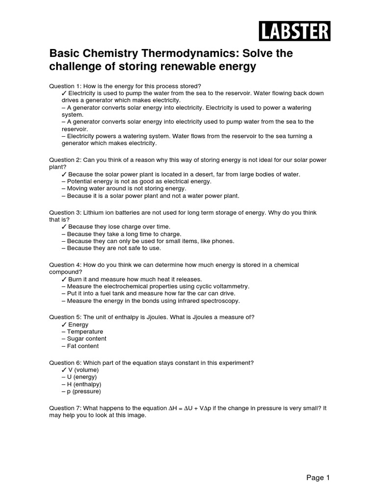 Thermodynamics of Renewable Energy Storage | PDF | Chemical Reactions ...