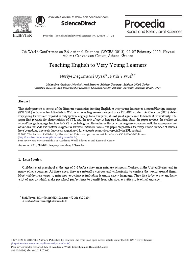 Teaching English To Very Young Learners | PDF | English As A Second Or ...
