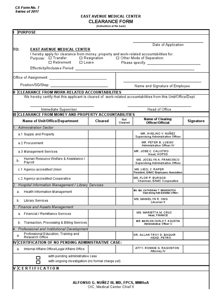 Clearance Form CS Form No. 7 Series of 2017 PDF Economies Business