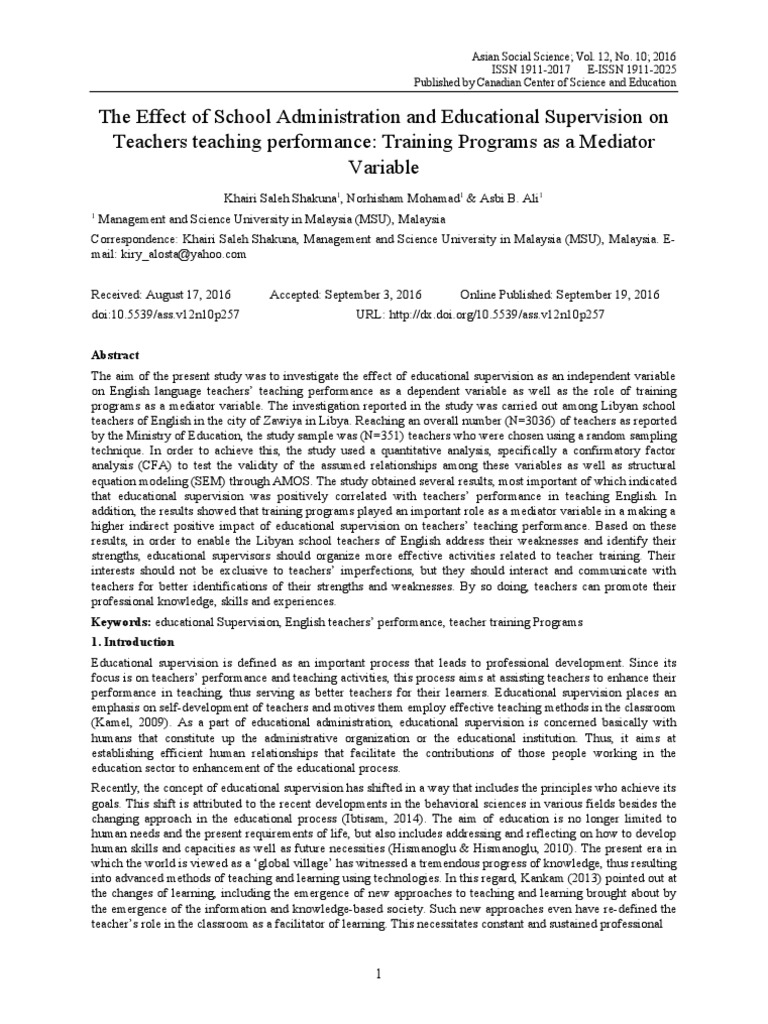 The Effect of School Administration and Educational Supervision On ...