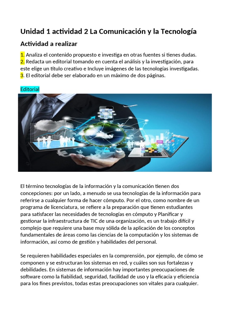 Unidad 1 Actividad 2 La Comunicación y La Tecnología | PDF | Tecnología ...