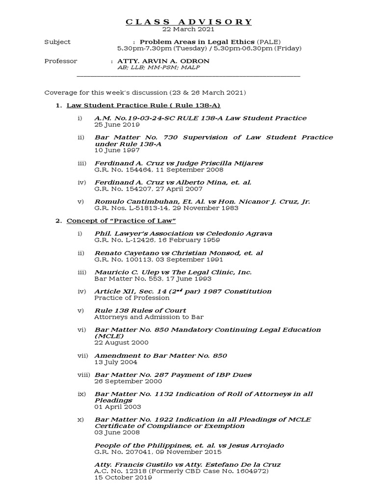 Class Advisory (22 March 2021) PDF Legal Education Lawyer