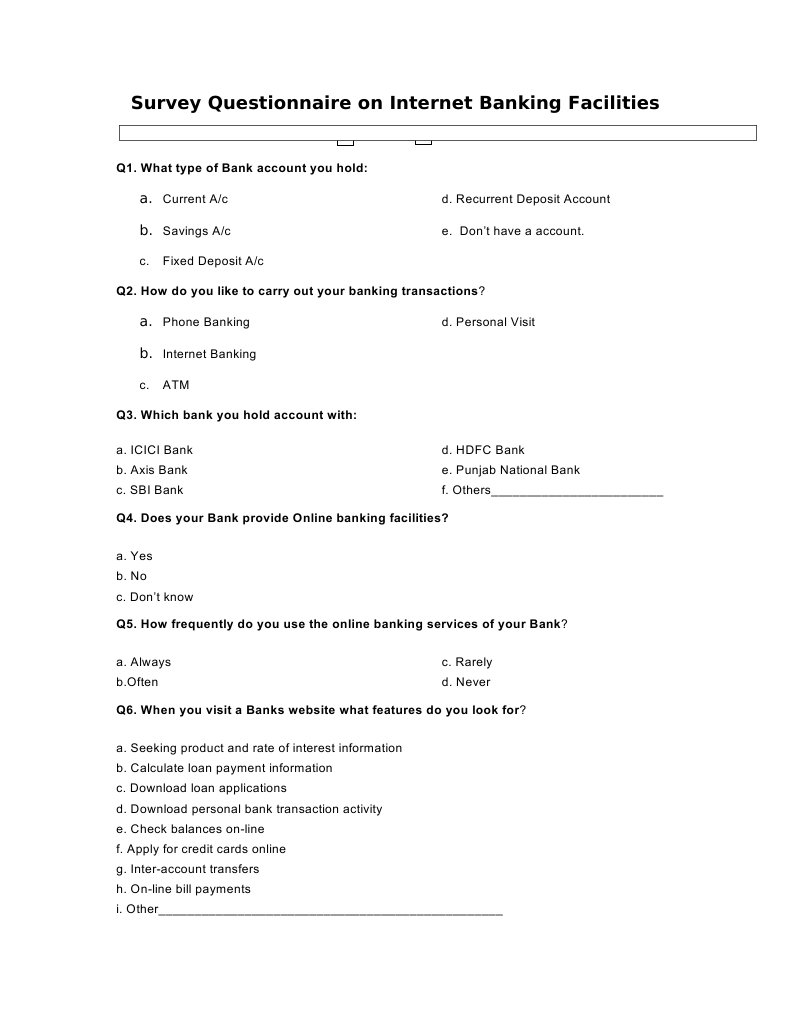 QUESTIONAIRE Online Banking Banks