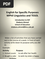 English For Specific Purposes Mphil Linguistics and Tesol