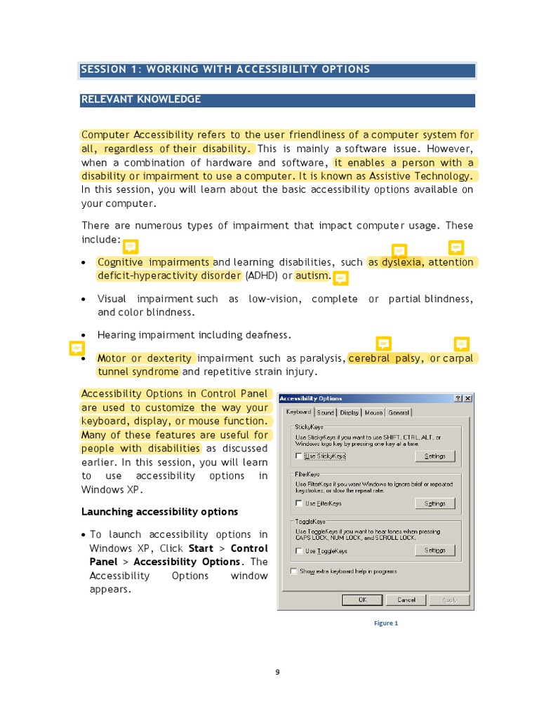 S1 AccessibilityOptionsUnit1 | PDF | Computer Keyboard | Accessibility