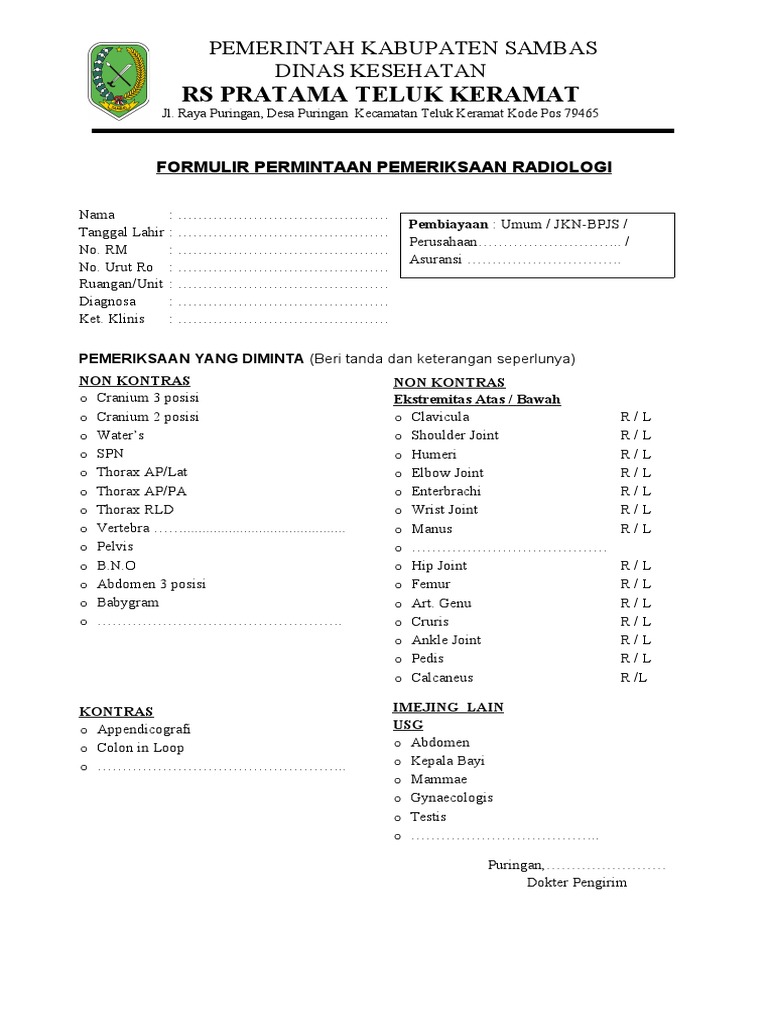 Formulir Permintaan Rontgen Radiologi | PDF | Kajian Bahasa Asing ...