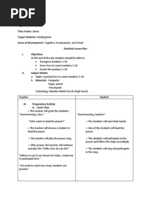 Detailed Lesson Plan (Counting Numbers 1-10))