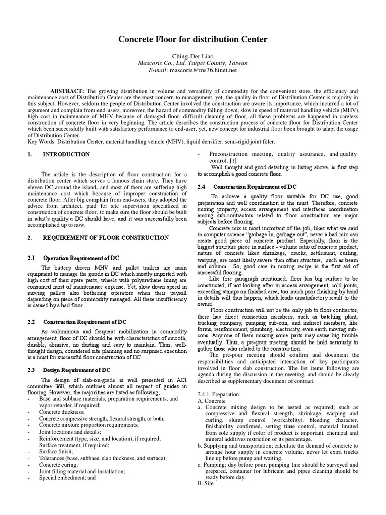 Floor Construction For Distribution Center - R | PDF | Concrete | Civil ...