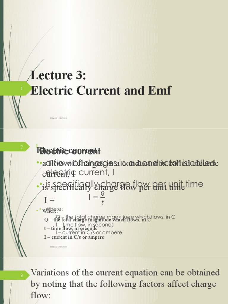 Electric Current and Emf: PHYS 2 LSD 2020 | PDF | Voltage | Electric Charge