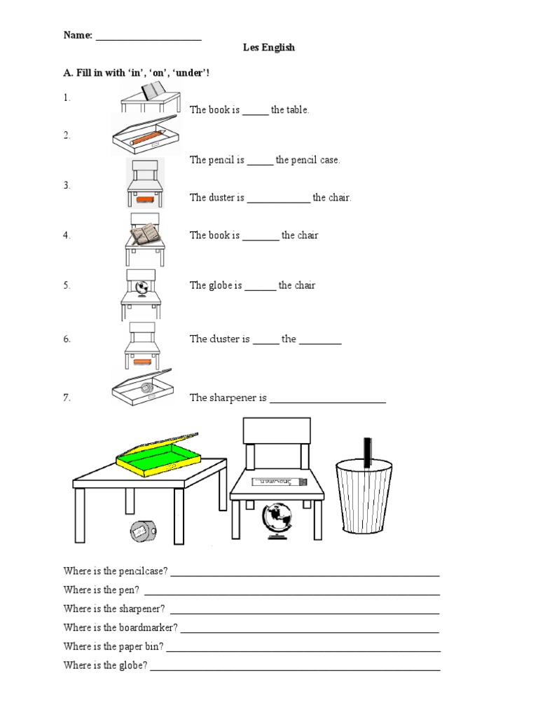 Classroom Objects: In, On, Under Worksheet | PDF | Language Arts ...