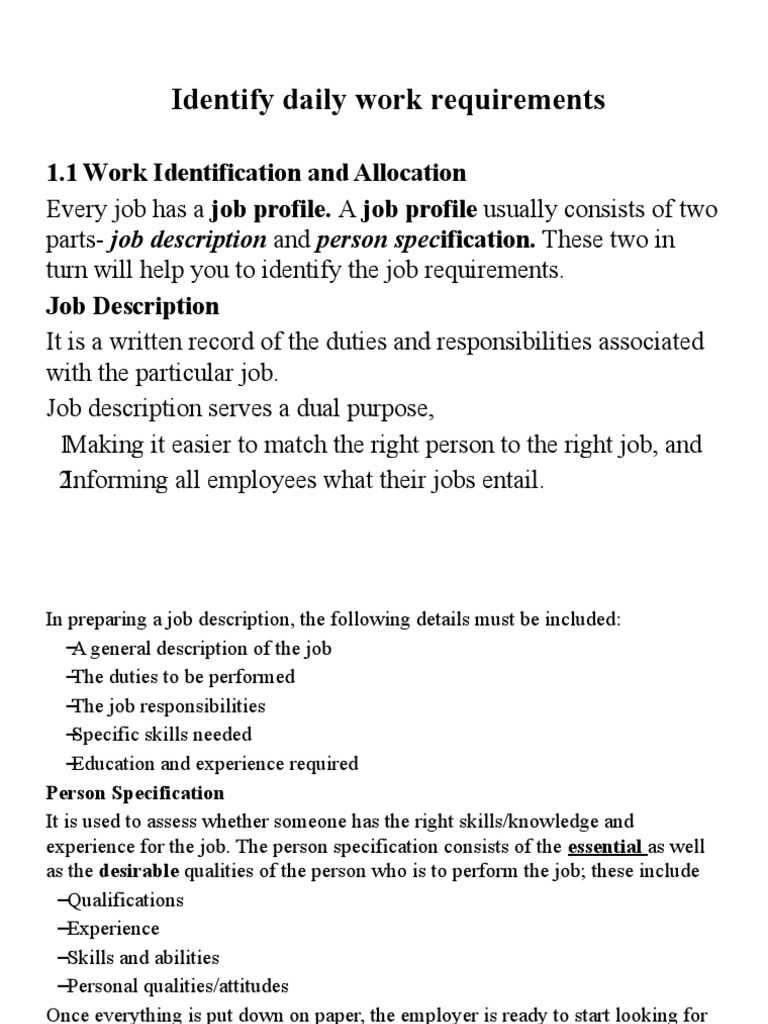 Daily Work Requirements Overview | PDF | Evaluation | Goal