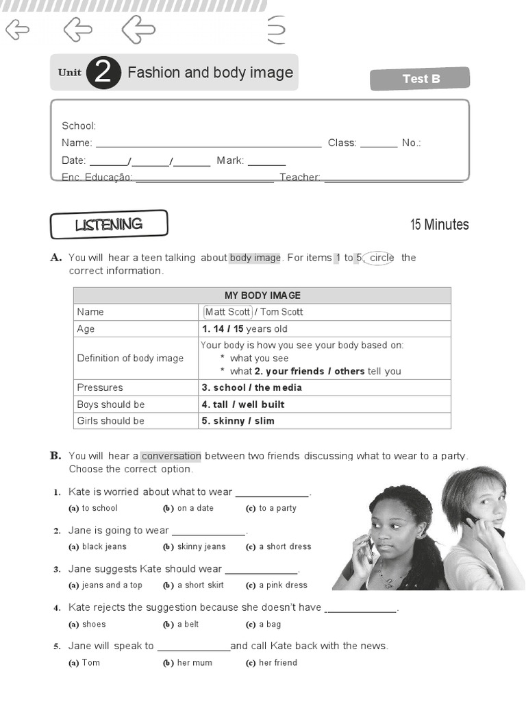 Fashion and Body Image: Test B | PDF | Clothing | Fashion