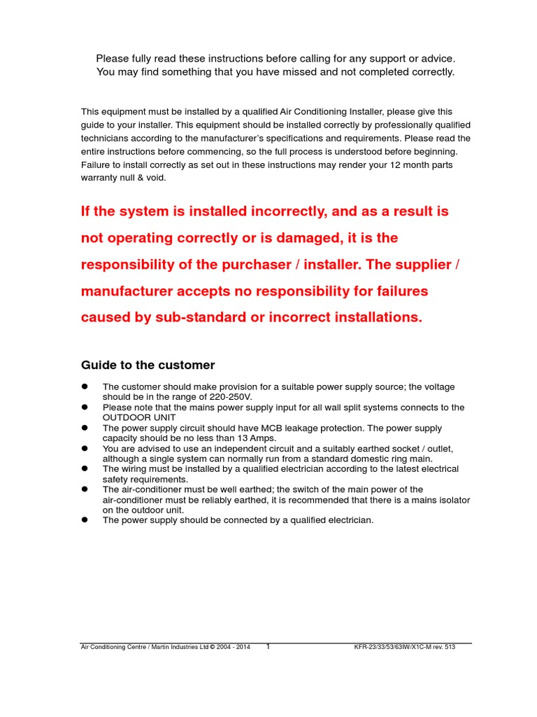 Midea AC Installation Guide | PDF | Pipe (Fluid Conveyance) | Air ...
