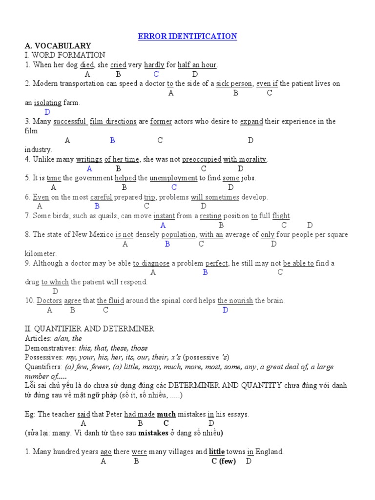 English Error Identification Guide | PDF | Nature