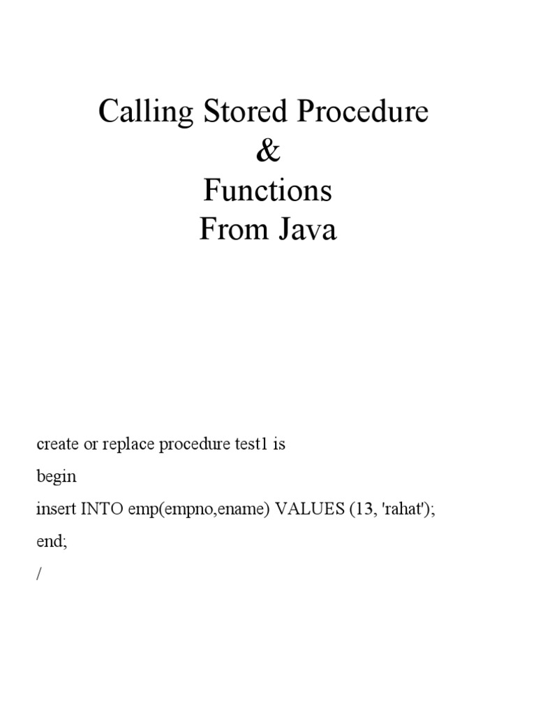 Calling Stored Procedure & Functions From Java | Download Free PDF ...