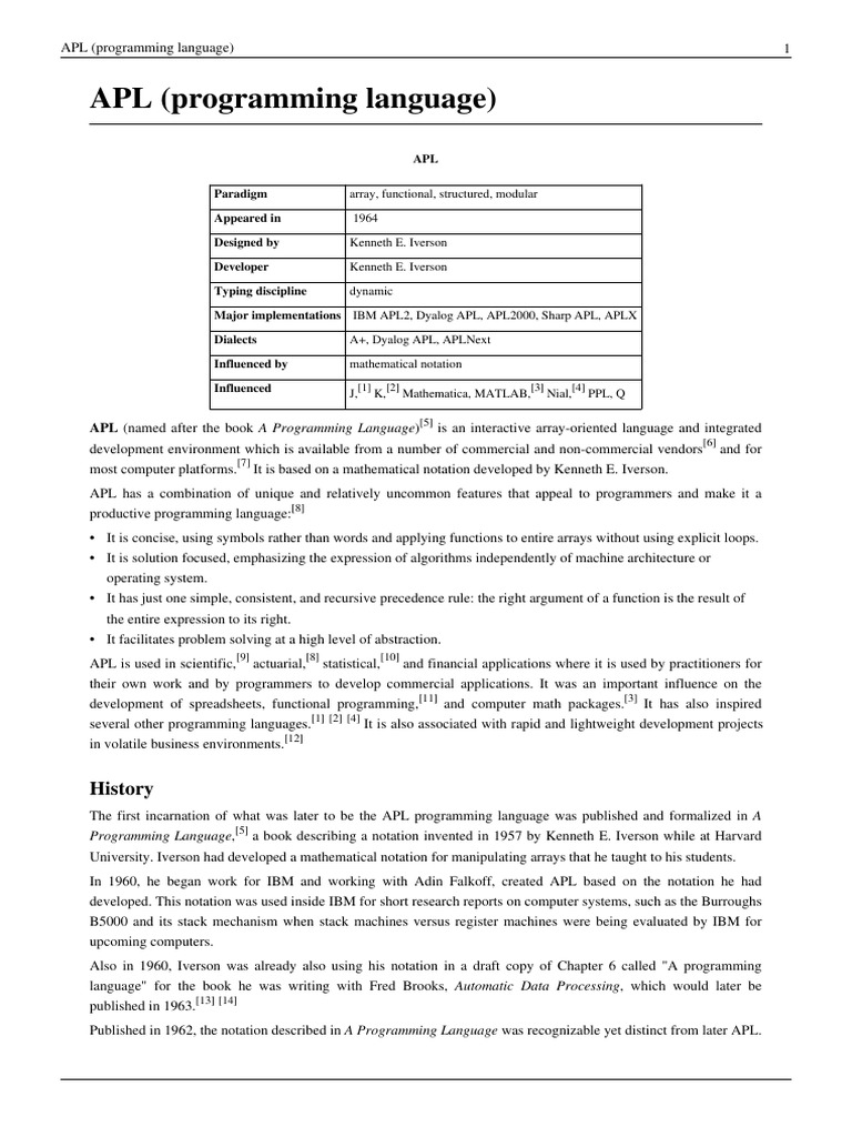 APL (Programming Language) : History | PDF | Apl (Programming Language ...