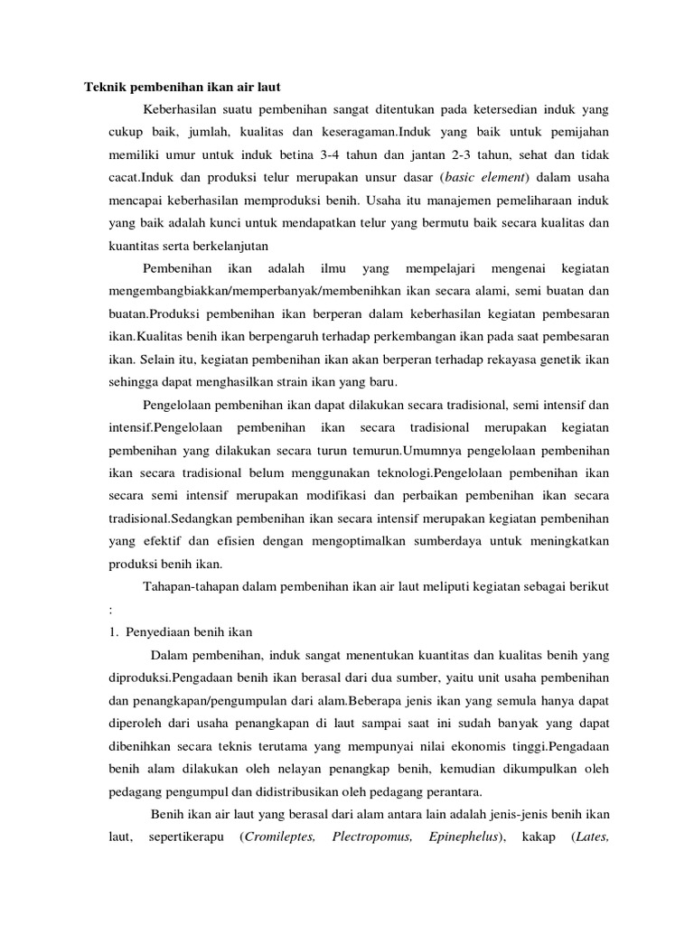 Teknik Pembenihan Ikan Air Laut Pdf