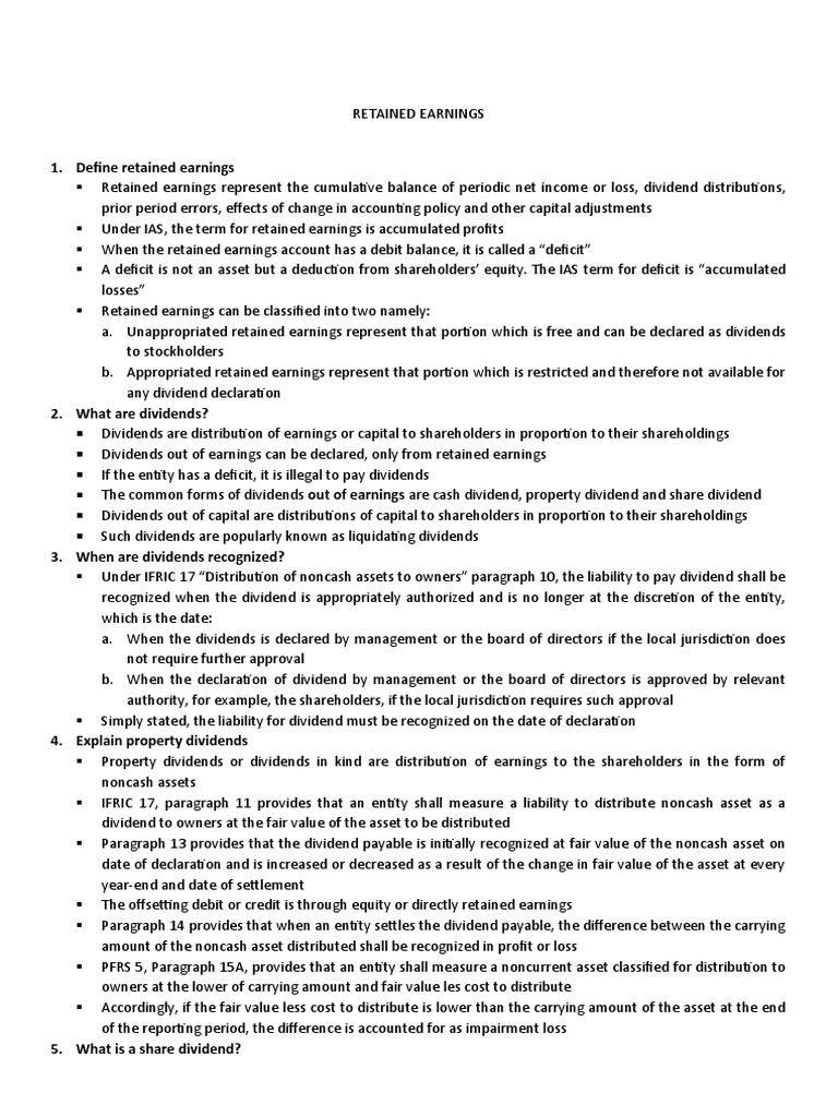 Retained Earnings PDF Retained Earnings Dividend