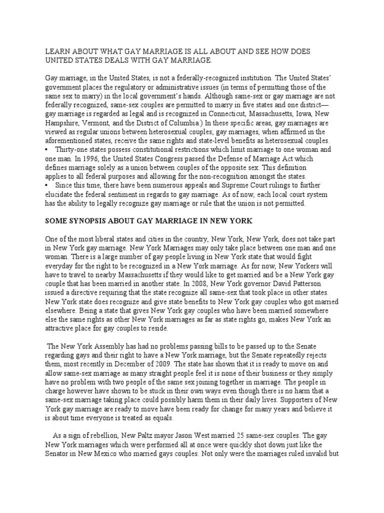 Some Synopsis About Gay Marriage in New York | PDF | Same Sex Marriage ...