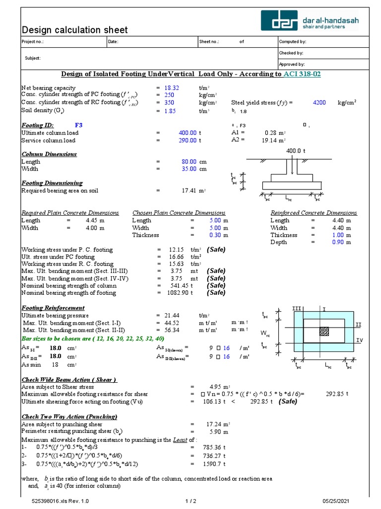 Isolated Footing Design Calculations | PDF | Bending | Mechanics