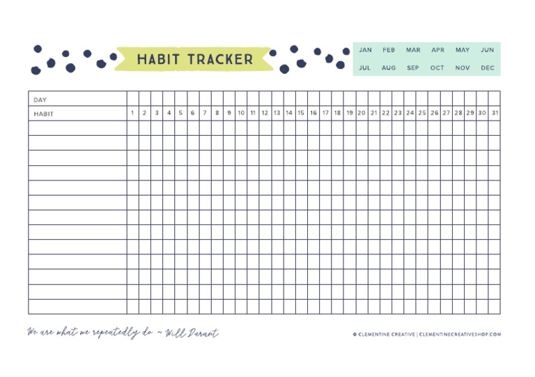 Habit Tracker A5 Clementine Creative | PDF