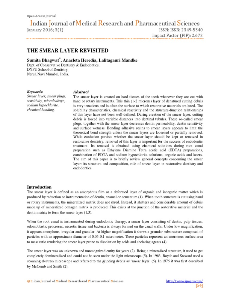 5 The Smear Layer Revisited PDF Dentin Dentistry