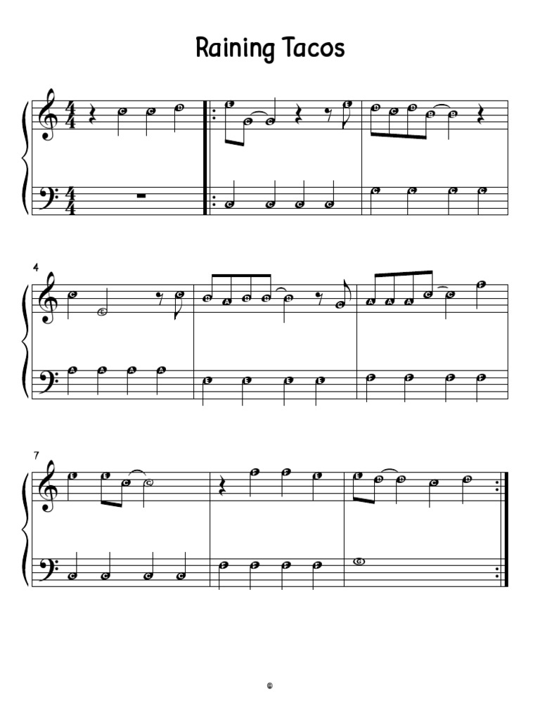 Raining Tacos Piano Alpa Notes Pdf