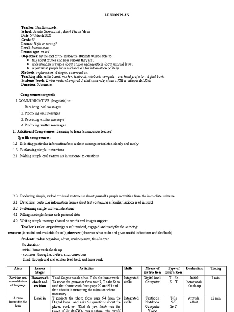 8th Grade Lesson on Crime and Law | PDF | Lesson Plan | Human Communication