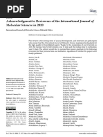 Acknowledgment To Reviewers of The International Journal Of: Molecular Sciences in 2020