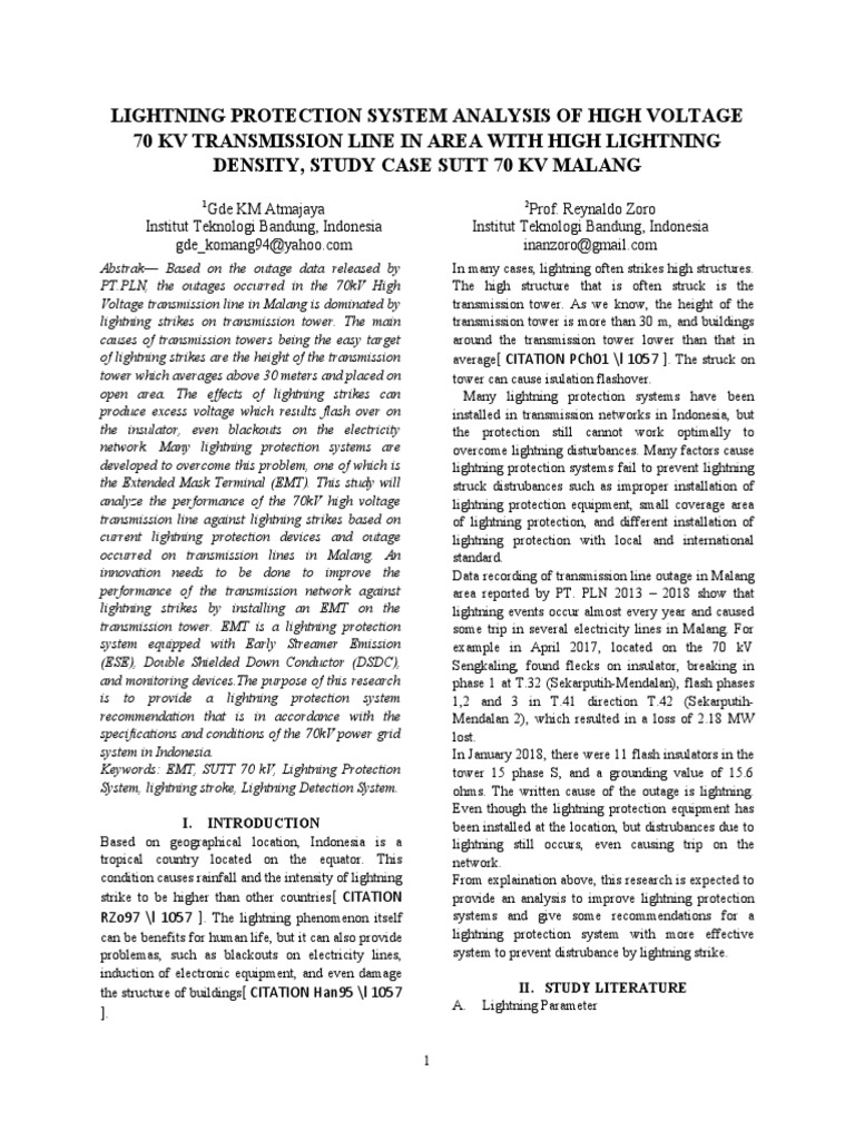 Lightning Protection for 70kV Lines in Malang | PDF | Inductance ...