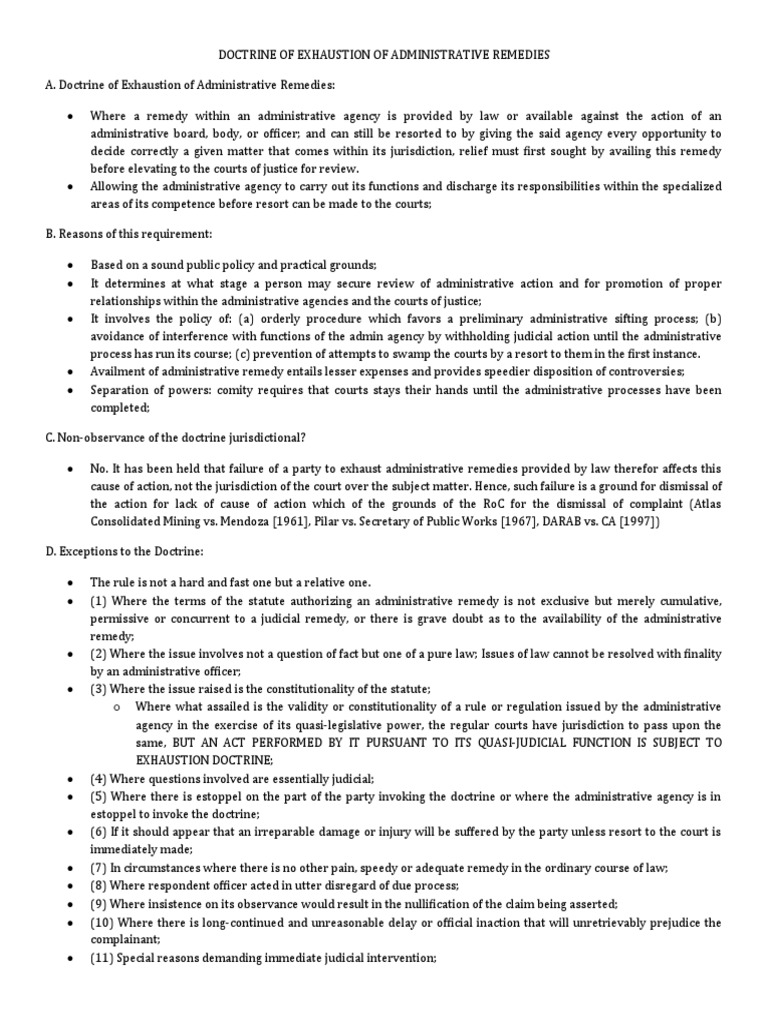 Doctrine of Exhaustion of Administrative Remedies PDF Jurisdiction