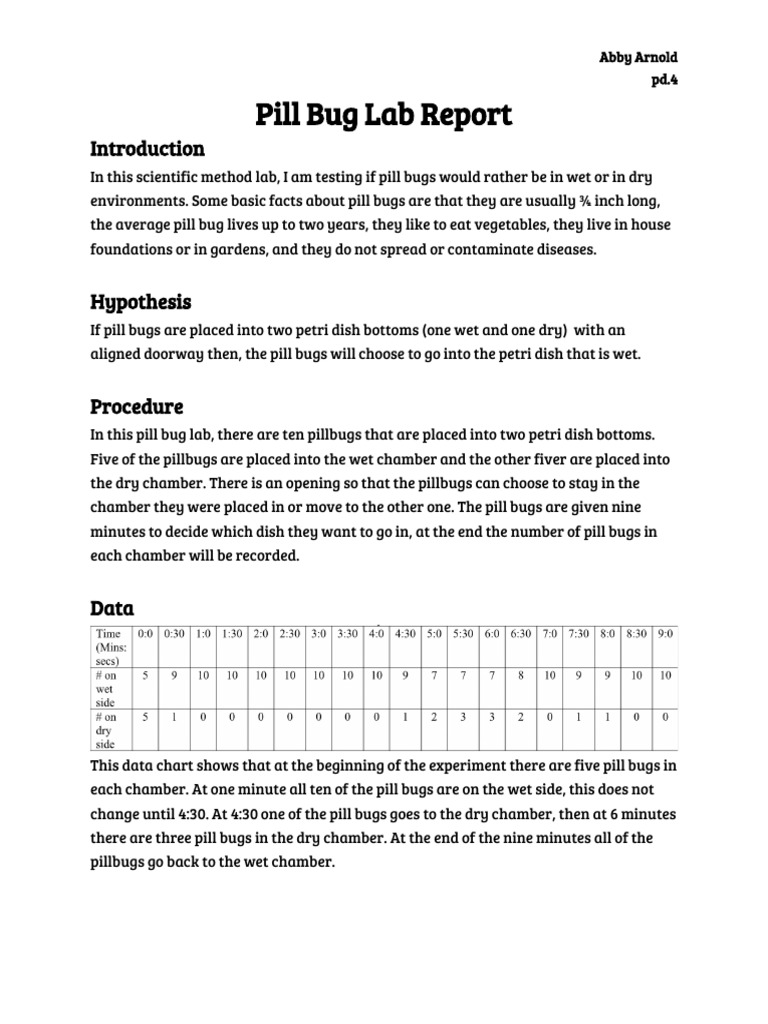 Pill Bug Lab Report PDF Experiment Methodology