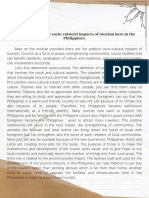 Quiz#4: Discuss The Positive Socio-Cultural Impacts of Tourism Here in The Philippines