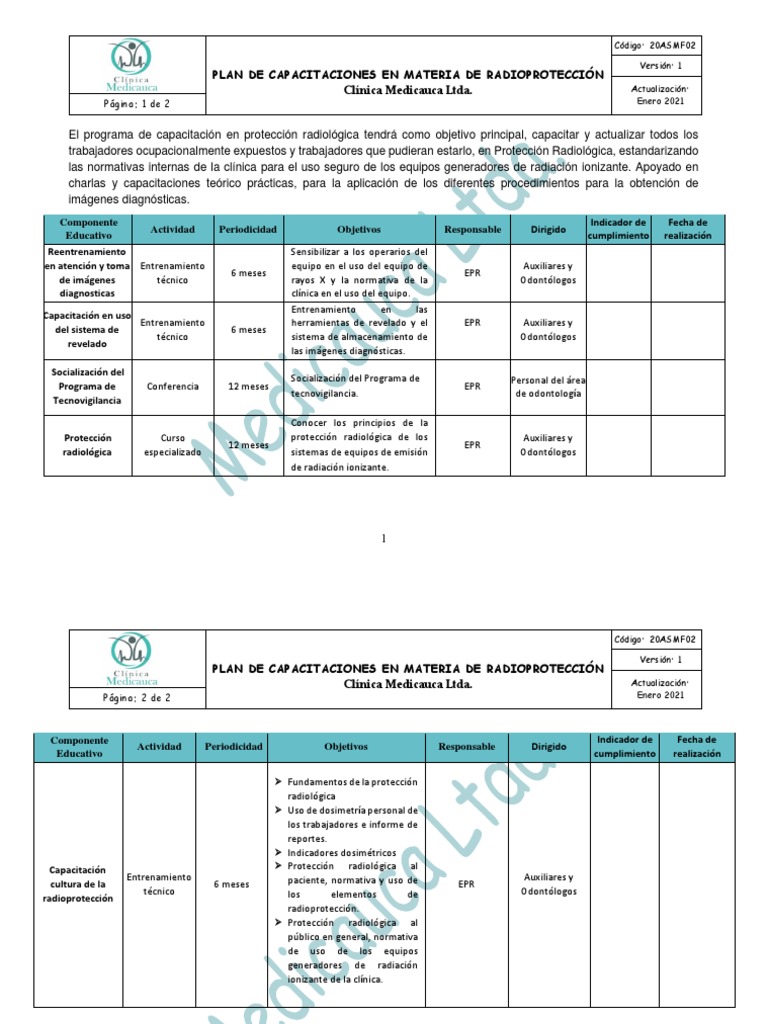 Plan de Capacitaciones | PDF | Protección de radiación | Medicina