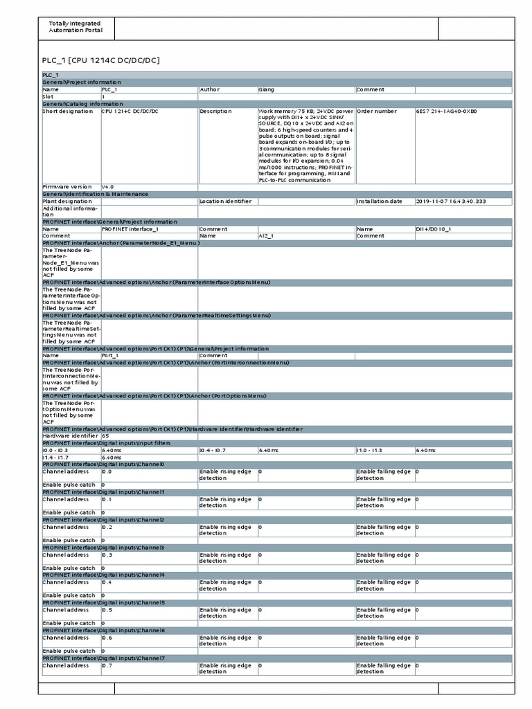 PLC - 1 (CPU 1214C DC/DC/DC) : Totally Integrated Automation Portal