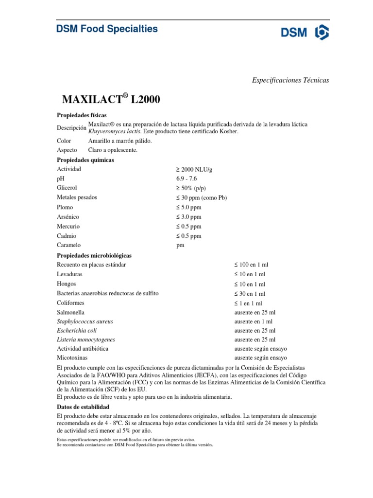 Maxilact® L2000: Especificaciones y Usos | PDF | Química | Naturaleza