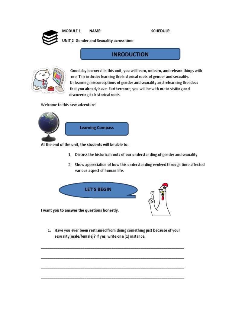 Inroduction: Name: Schedule: UNIT 2 Gender and Sexuality Across Time ...