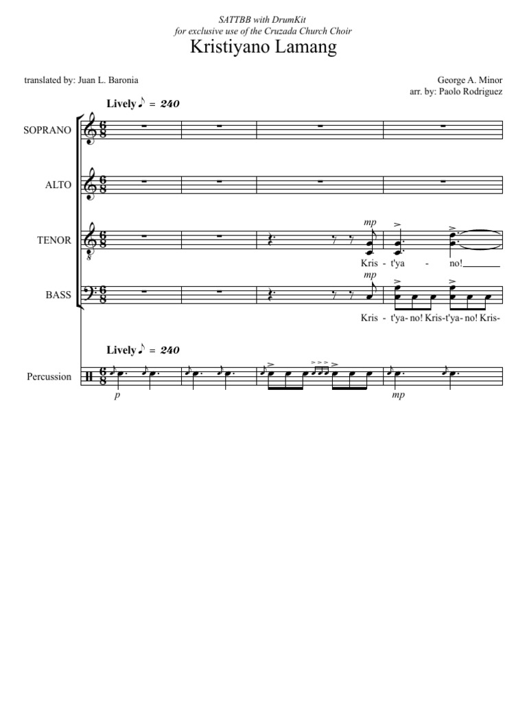 Kristiano Lamang Full Score PDF Choral Music Musical Compositions