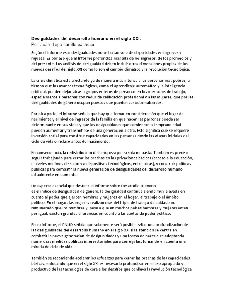 Desigualdades en el desarrollo humano XXI | PDF | Desigualdad social ...
