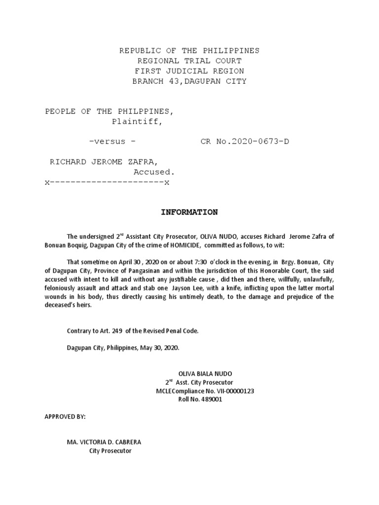 Republic of The Philippines Regional Trial Court First Judicial Region ...