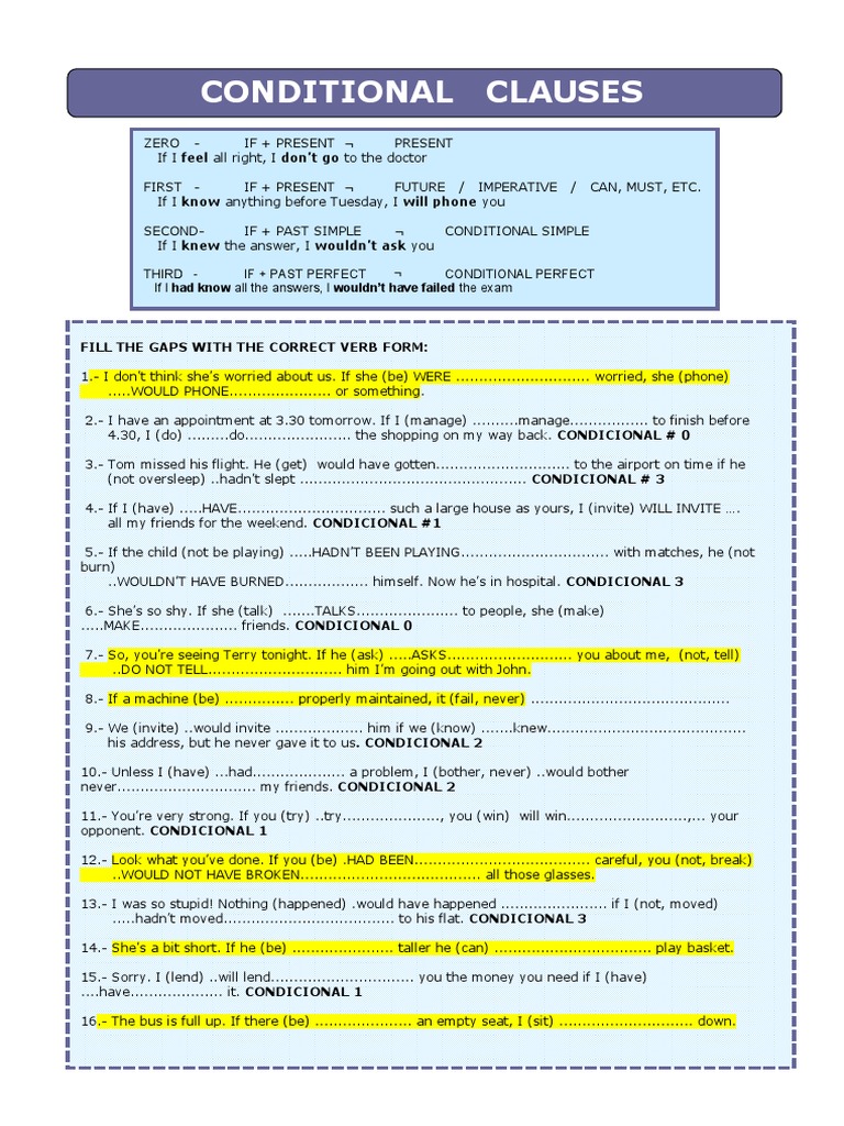 Conditional Clauses Gap-Filling Exercise | PDF | Grammar | Syntax