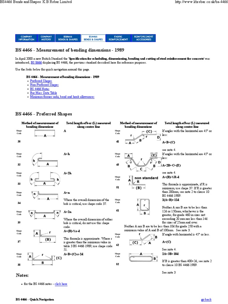BS 4466 Bending Shape Codes Guide | PDF | Angle | Physics