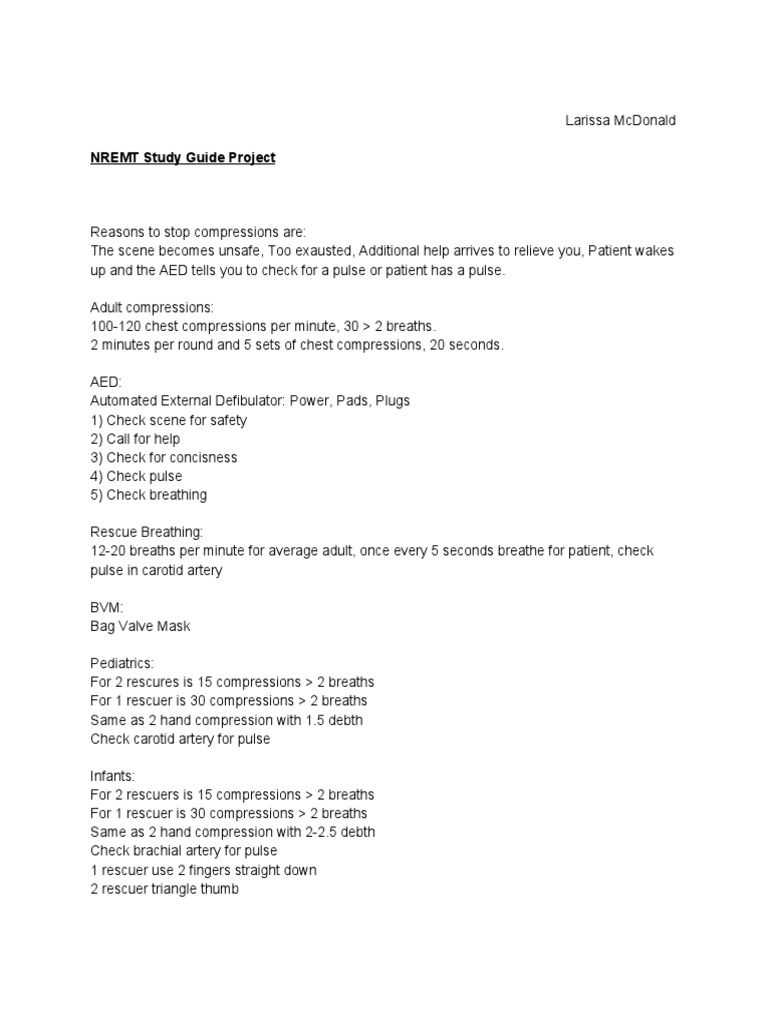 NREMT Study Guide Project | PDF | Heart | Respiratory System for Free Printable Emt Practice Test