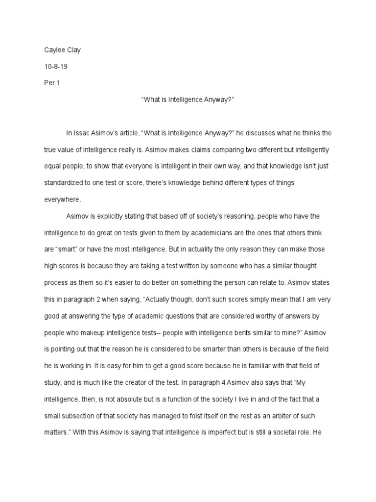 What Is Intelligence Anyway PDF Isaac Asimov Reason