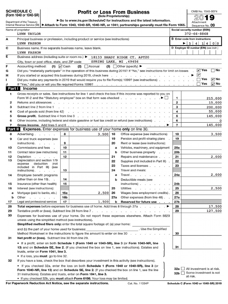 f1040 Schedule C - 2019 | PDF